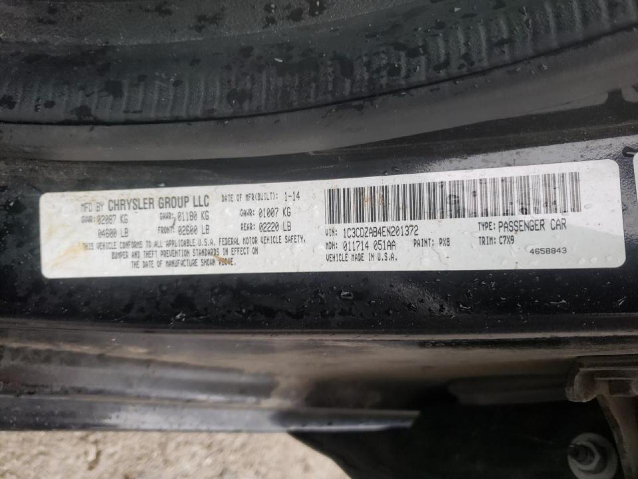 Photo 10 from auction – 2014 DODGE AVENGER SE with VIN 1C3CDZAB4EN201372