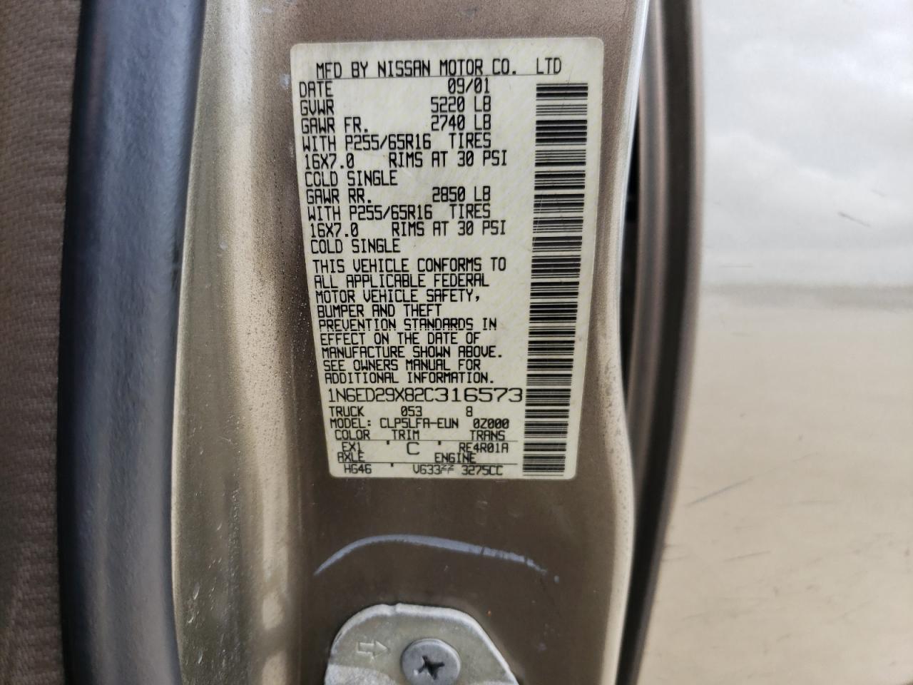 Photo 10 from auction – 2002 NISSAN FRONTIER C with VIN 1N6ED29X82C316573
