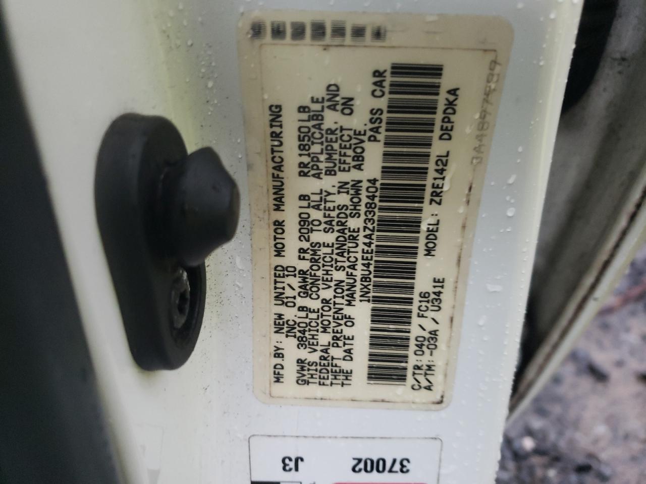 Photo 10 from auction – 2010 TOYOTA COROLLA BA with VIN 1NXBU4EE4AZ338404