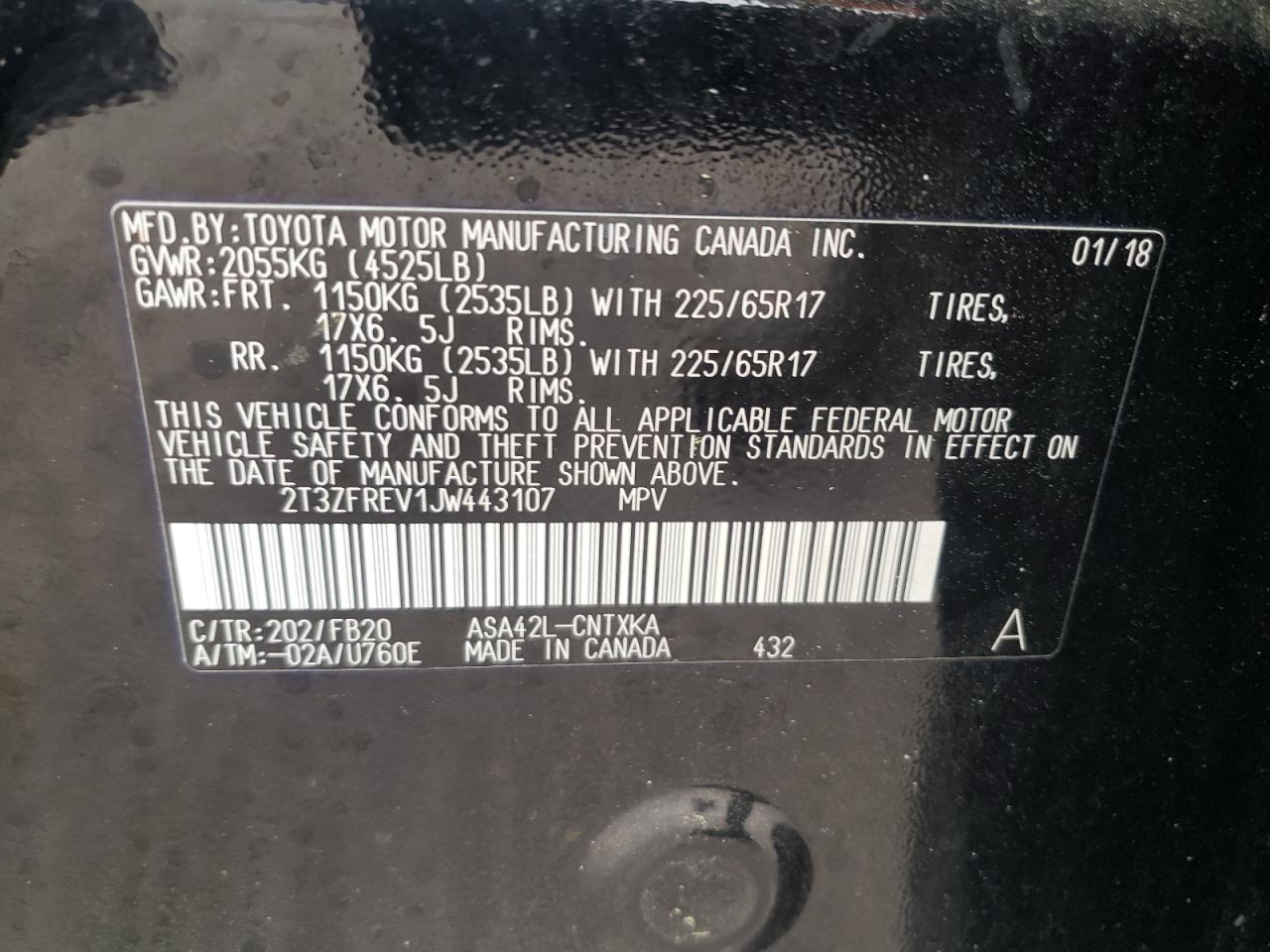 Photo 10 from auction – 2018 TOYOTA RAV4 LE with VIN 2T3ZFREV1JW443107