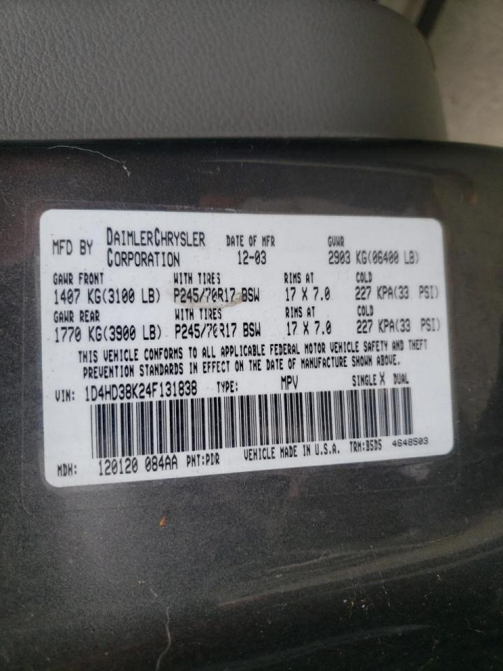 Photo 10 from auction – 2004 DODGE DURANGO ST with VIN 1D4HD38K24F131838