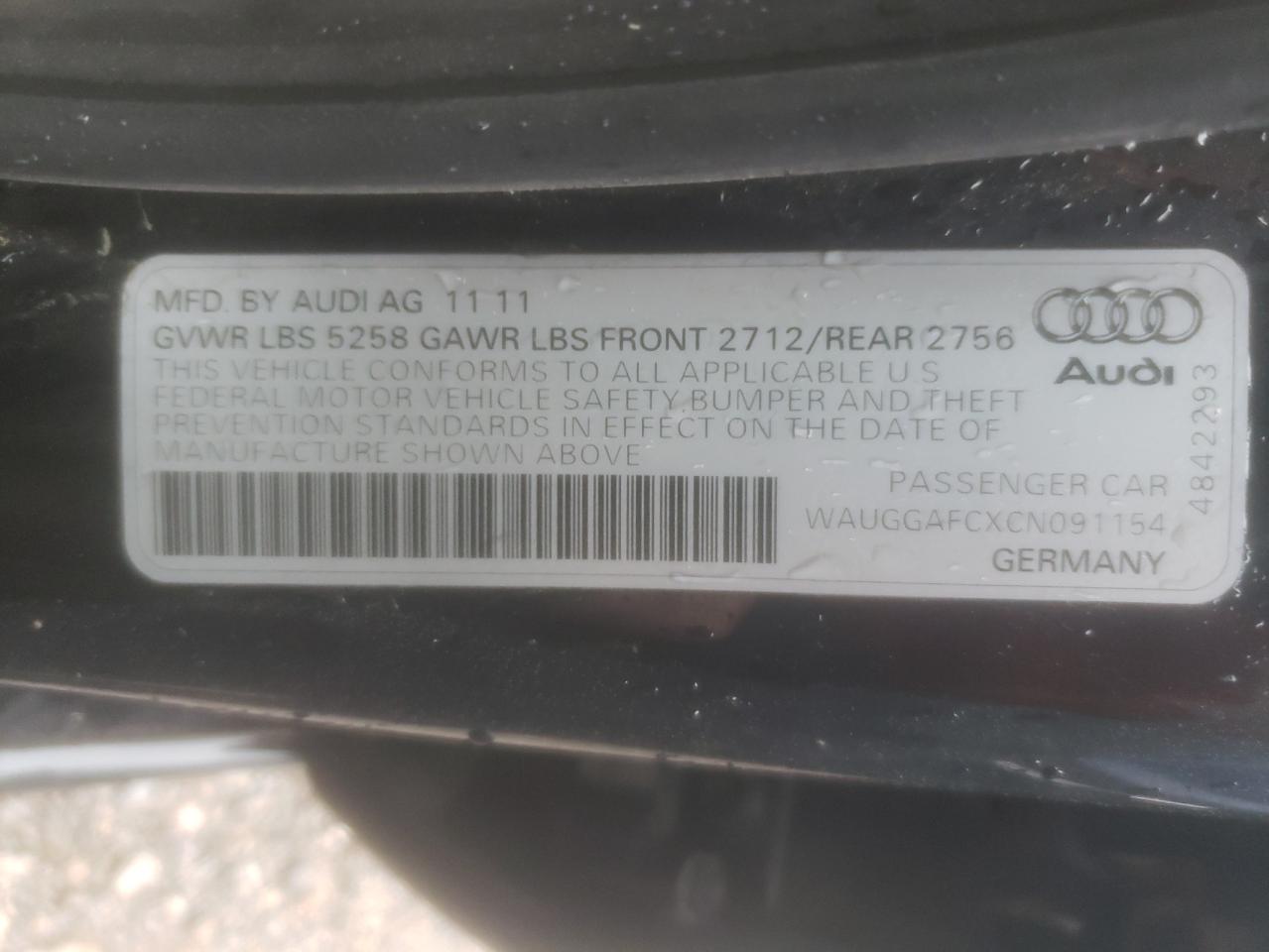 Photo 10 from auction – 2012 AUDI A6 PREMIUM with VIN WAUGGAFCXCN091154