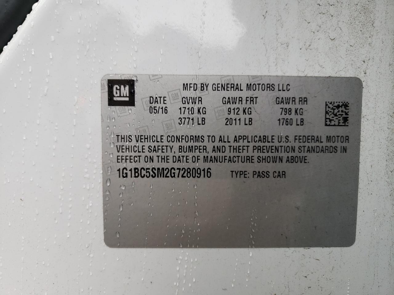 Photo 10 from auction – 2016 CHEVROLET CRUZE LS with VIN 1G1BC5SM2G7280916
