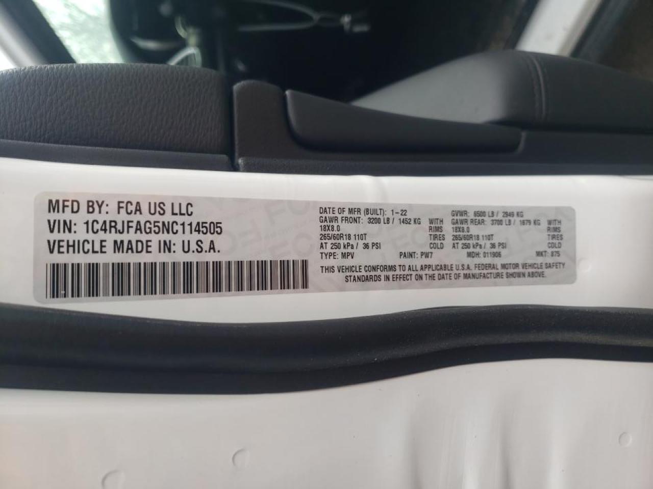 Photo 10 from auction – 2022 JEEP GRND CHERO with VIN 1C4RJFAG5NC114505