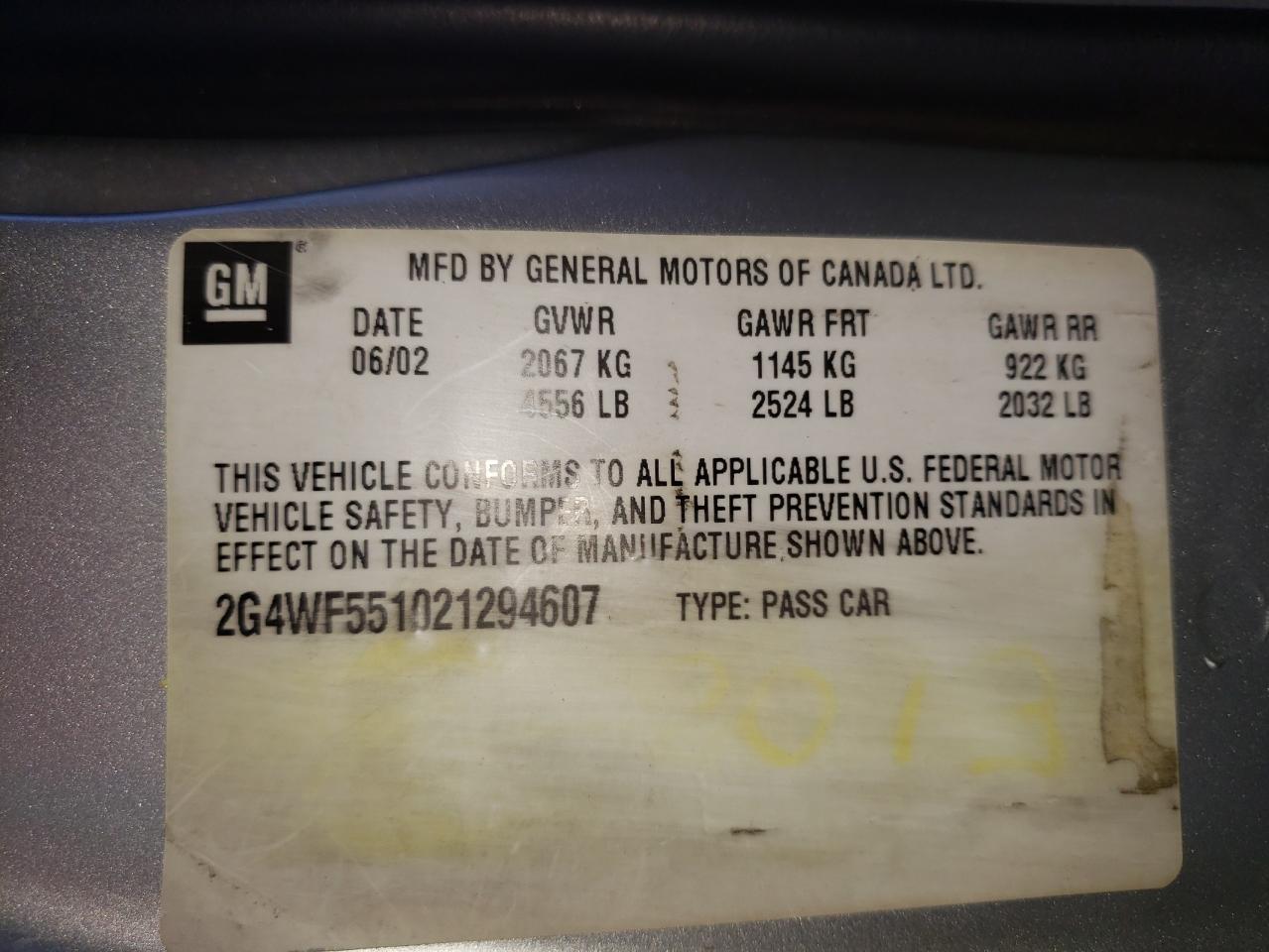 Zdjęcie 10 z aukcji – 2002 BUICK REGAL GS z VIN 2G4WF551021294607