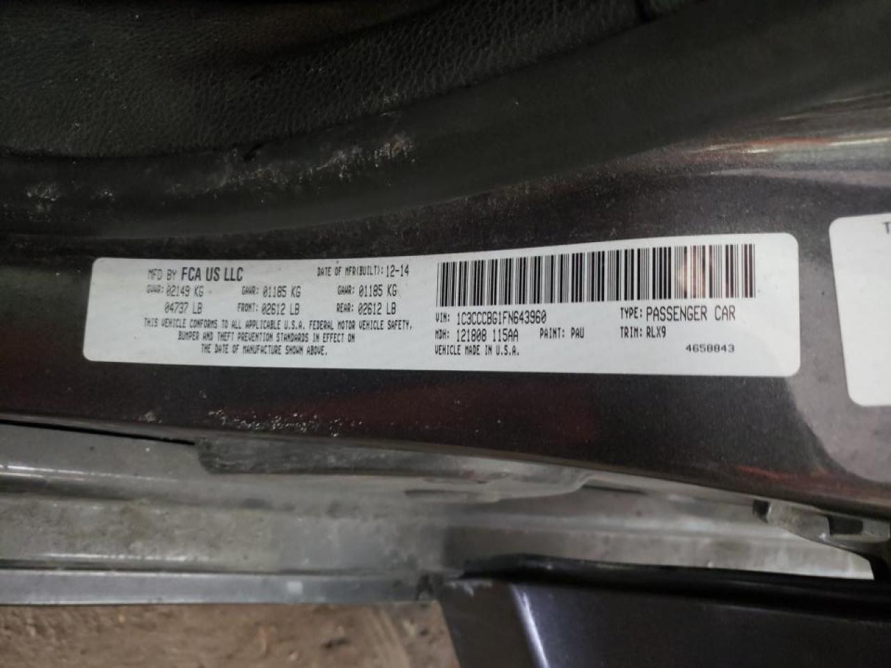 Photo 10 from auction – 2015 CHRYSLER 200 S with VIN 1C3CCCBG1FN643960