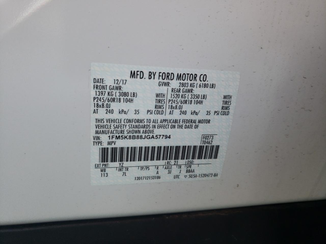 Photo 10 from auction – 2018 FORD EXPLORER with VIN 1FM5K8B88JGA57794