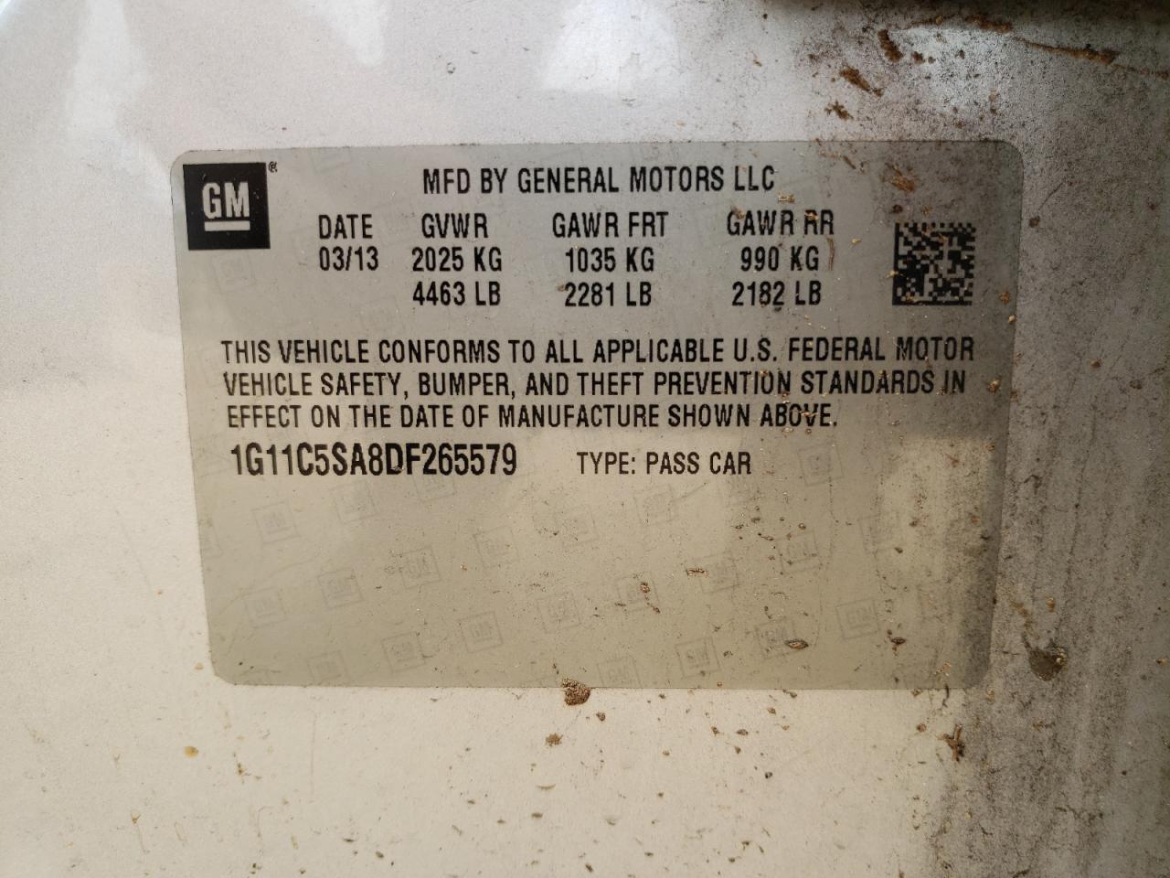Photo 10 from auction – 2013 CHEVROLET MALIBU 1LT with VIN 1G11C5SA8DF265579