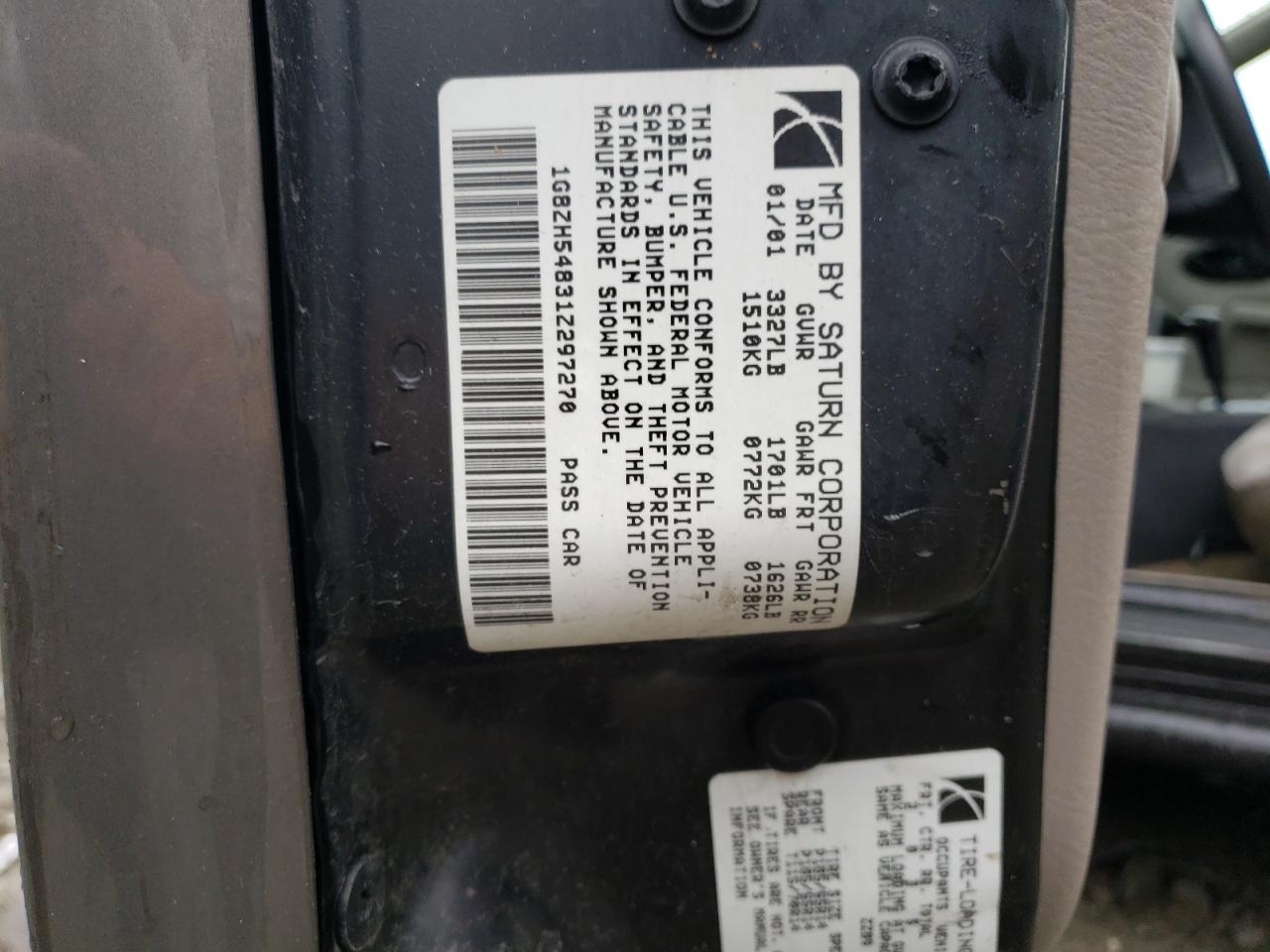 Photo 10 from auction – 2001 SATURN SL1 with VIN 1G8ZH54831Z297270
