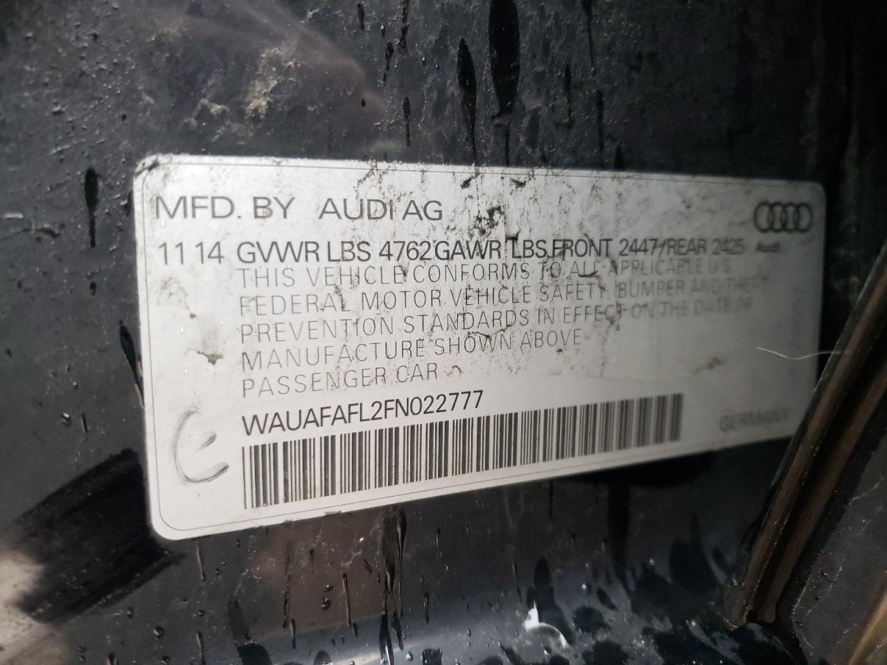 Photo 10 from auction – 2015 AUDI A4 with VIN WAUAFAFL2FN022777