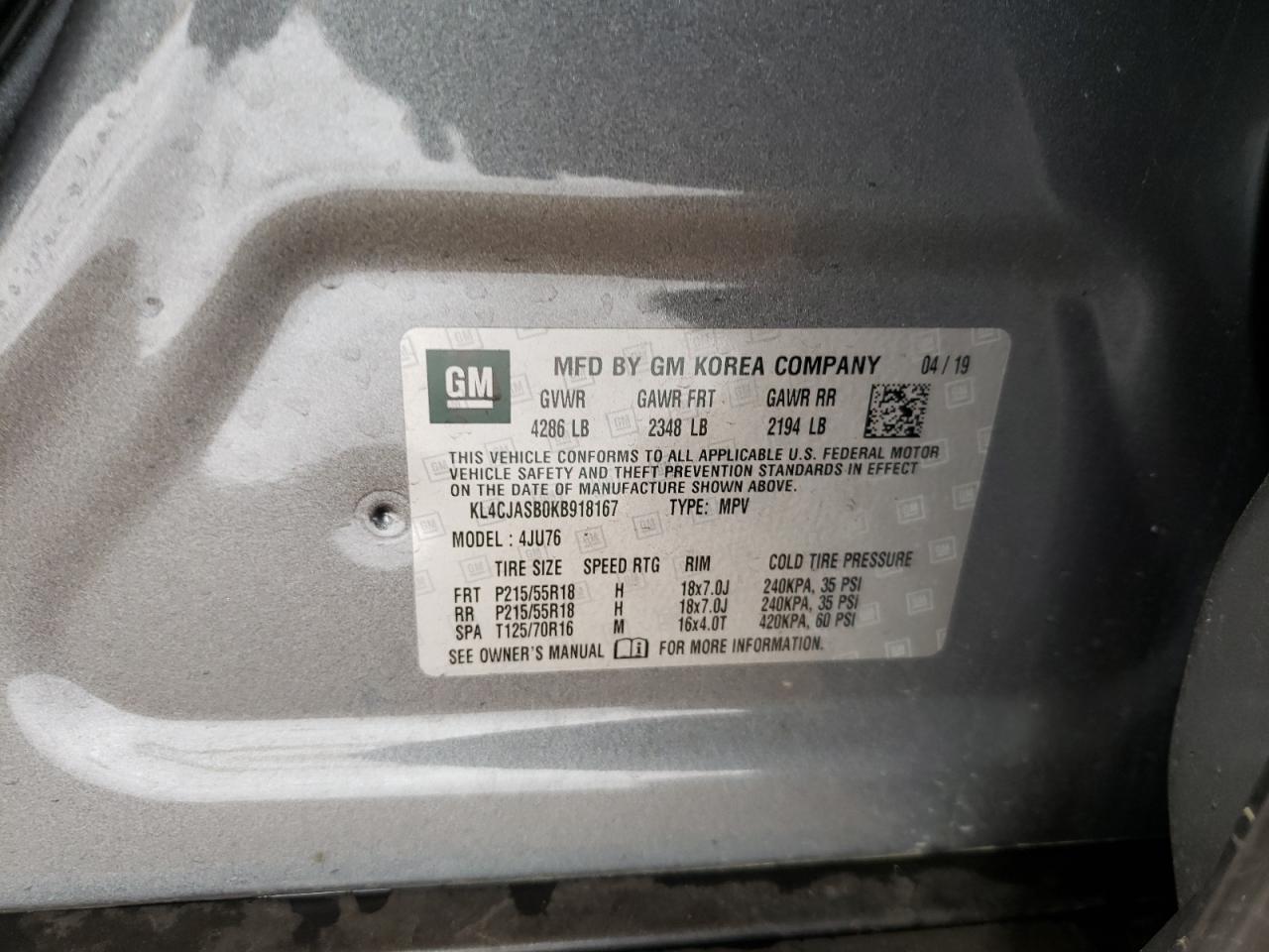 Photo 10 from auction – 2019 BUICK ENCORE PRE with VIN KL4CJASB0KB918167