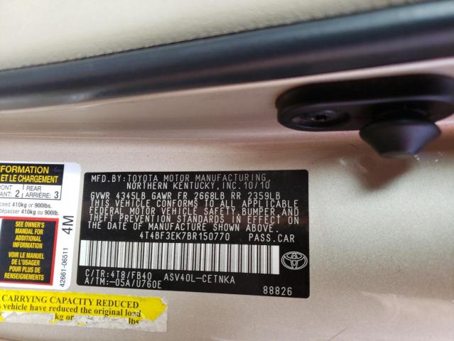 Photo 10 from auction – 2011 TOYOTA CAMRY BASE with VIN 4T4BF3EK7BR150770