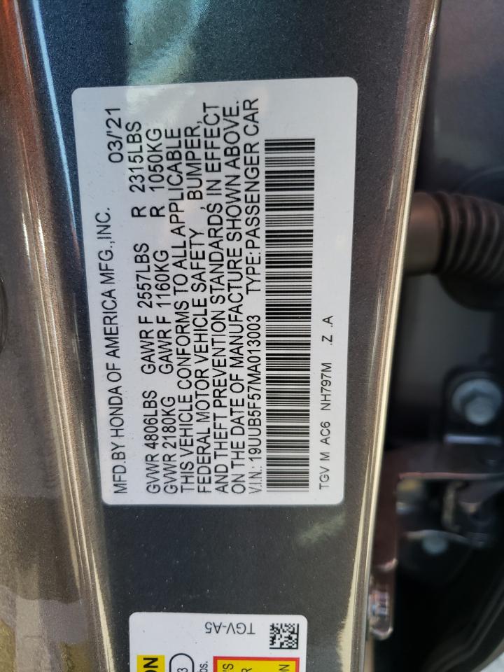 Photo 10 from auction – 2021 ACURA TLX TECH A with VIN 19UUB5F57MA013003