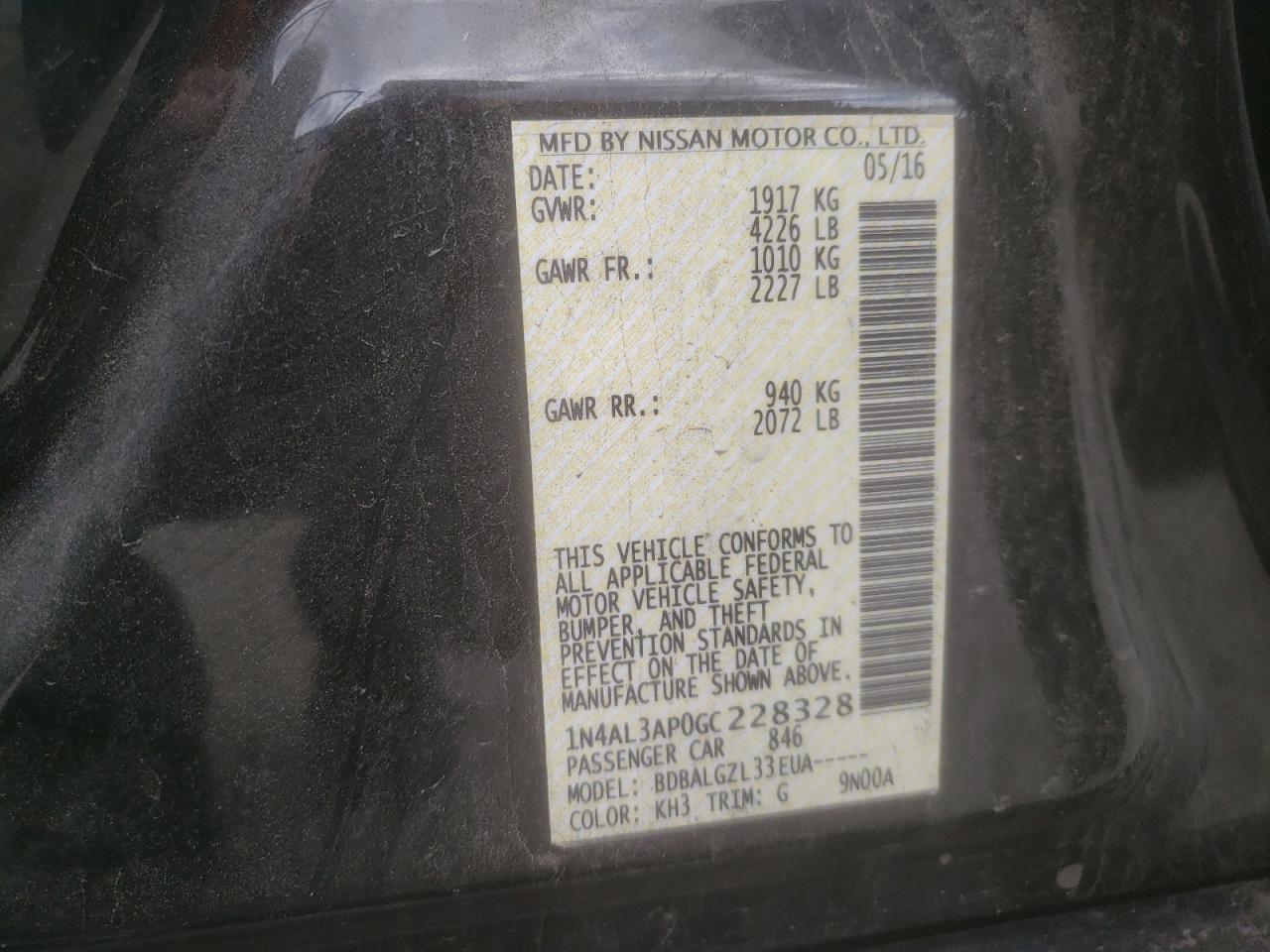 Photo 10 from auction – 2016 NISSAN ALTIMA 2.5 with VIN 1N4AL3AP0GC228328