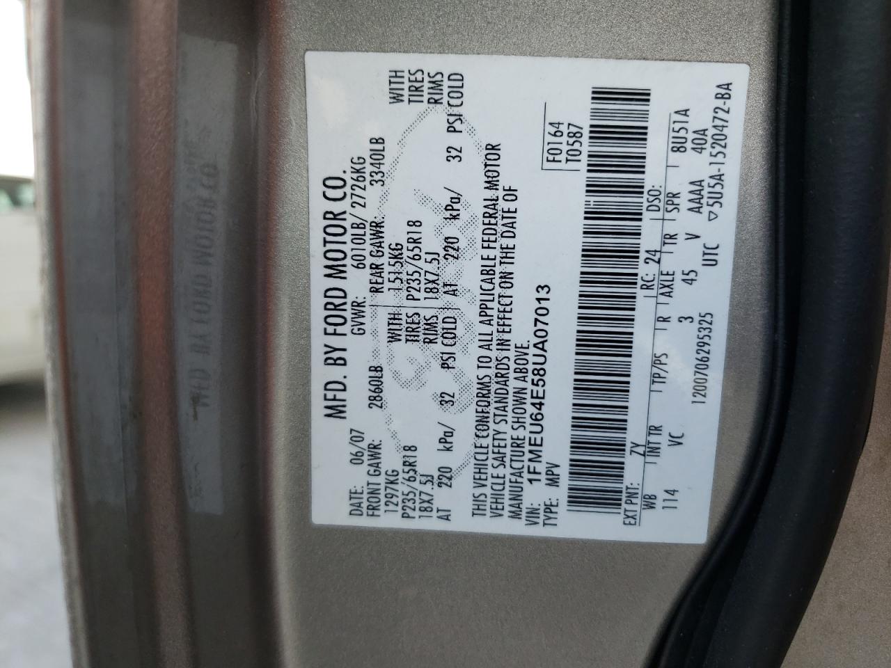 Photo 10 from auction – 2008 FORD EXPLORER E with VIN 1FMEU64E58UA07013