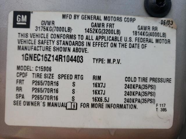 Photo 10 from auction – 2004 CHEVROLET SUBURBAN C with VIN 1GNEC16Z14R104403
