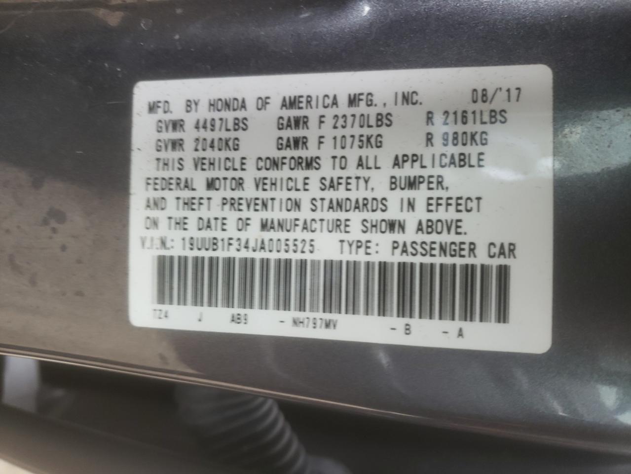 Photo 10 from auction – 2018 ACURA TLX with VIN 19UUB1F34JA005525