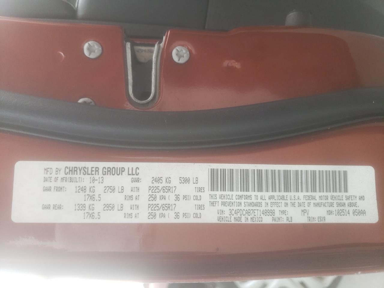 Photo 10 from auction – 2014 DODGE JOURNEY SE with VIN 3C4PDCAB7ET148998