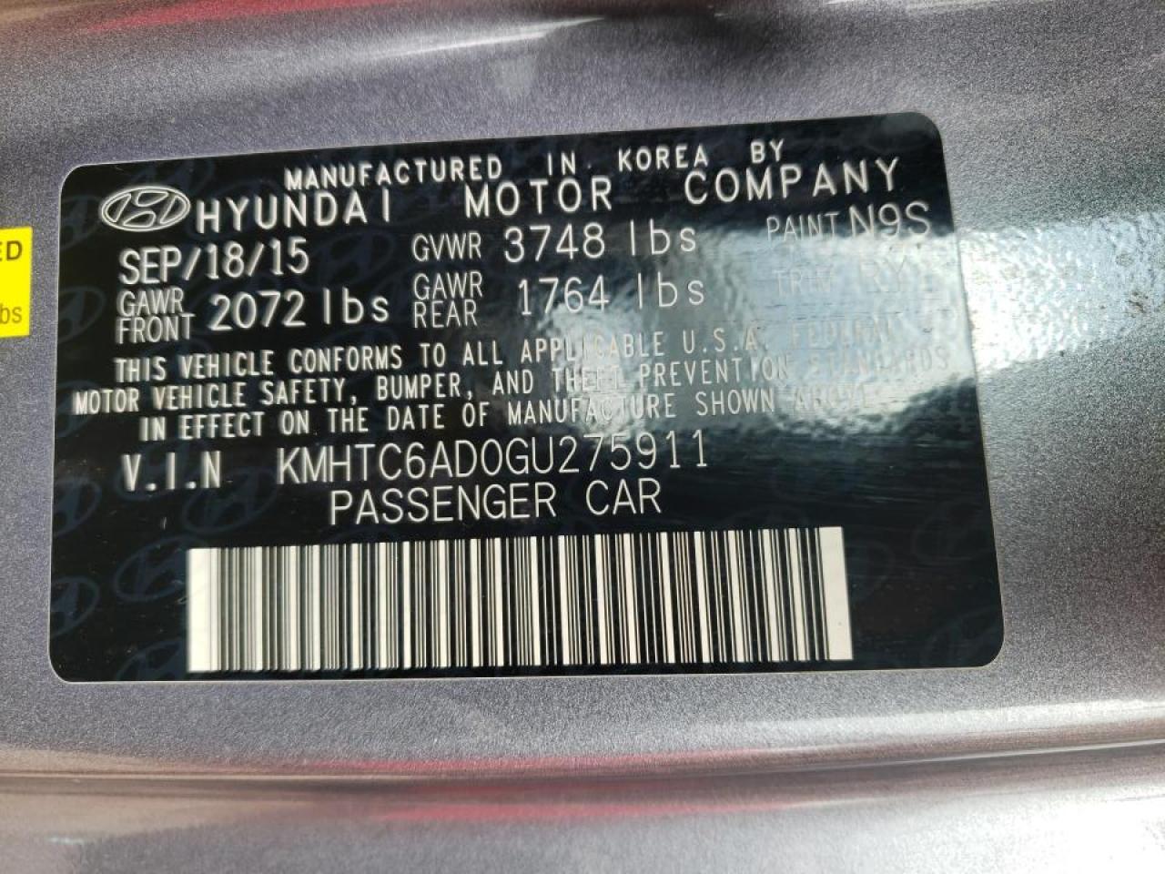 Photo 10 from auction – 2016 HYUNDAI VELOSTER with VIN KMHTC6AD0GU275911