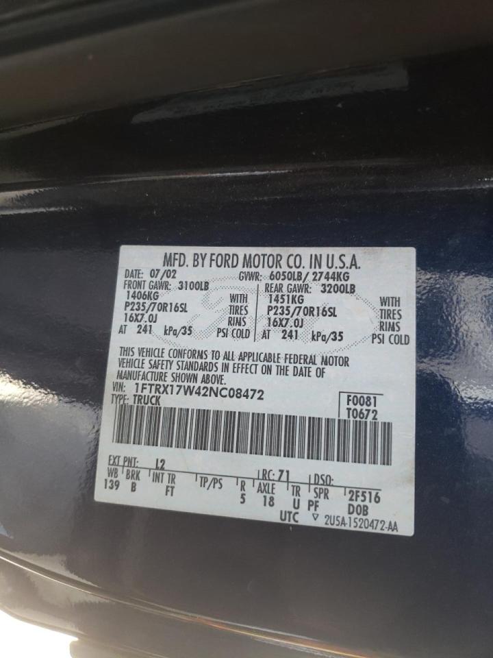 Photo 10 from auction – 2002 FORD F150 with VIN 1FTRX17W42NC08472