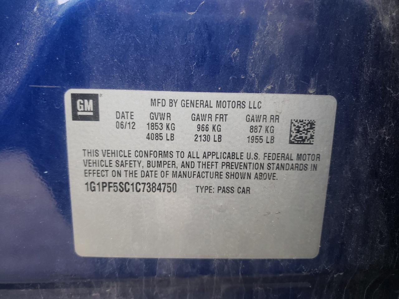 Photo 10 from auction – 2012 CHEVROLET CRUZE LT with VIN 1G1PF5SC1C7384750