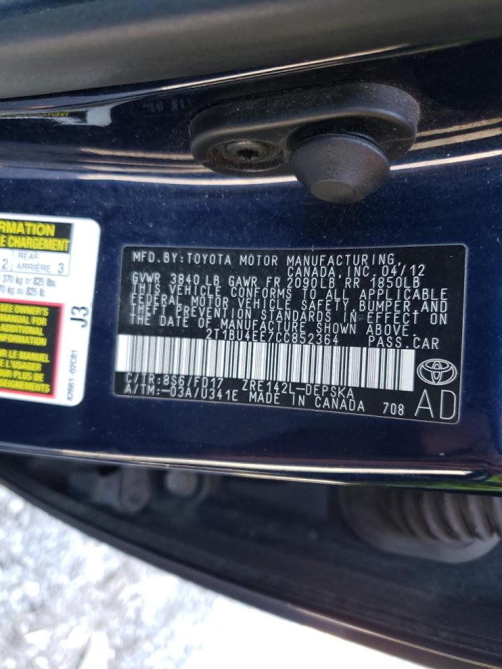 Photo 10 from auction – 2012 TOYOTA COROLLA BA with VIN 2T1BU4EE7CC852364