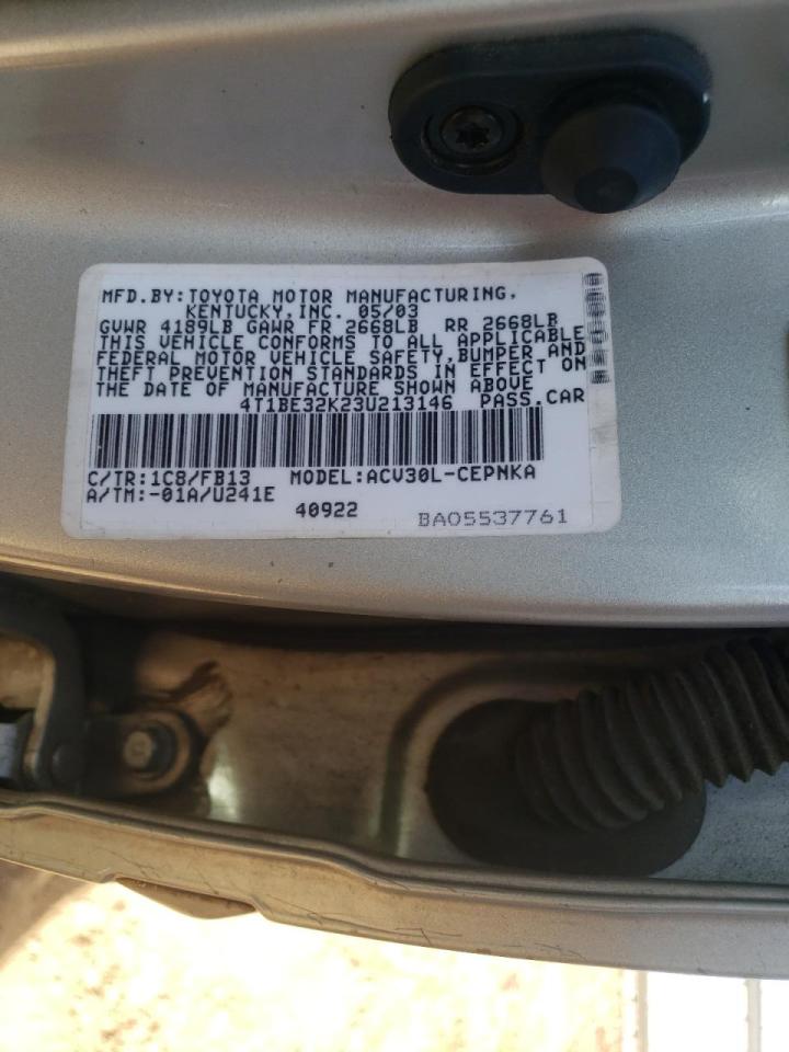 Photo 10 from auction – 2003 TOYOTA CAMRY LE with VIN 4T1BE32K23U213146
