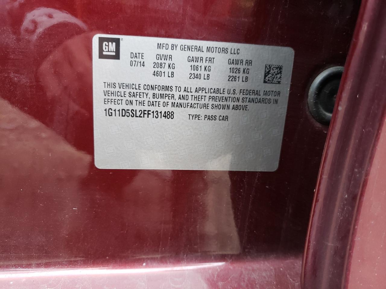 Photo 10 from auction – 2015 CHEVROLET MALIBU 2LT with VIN 1G11D5SL2FF131488