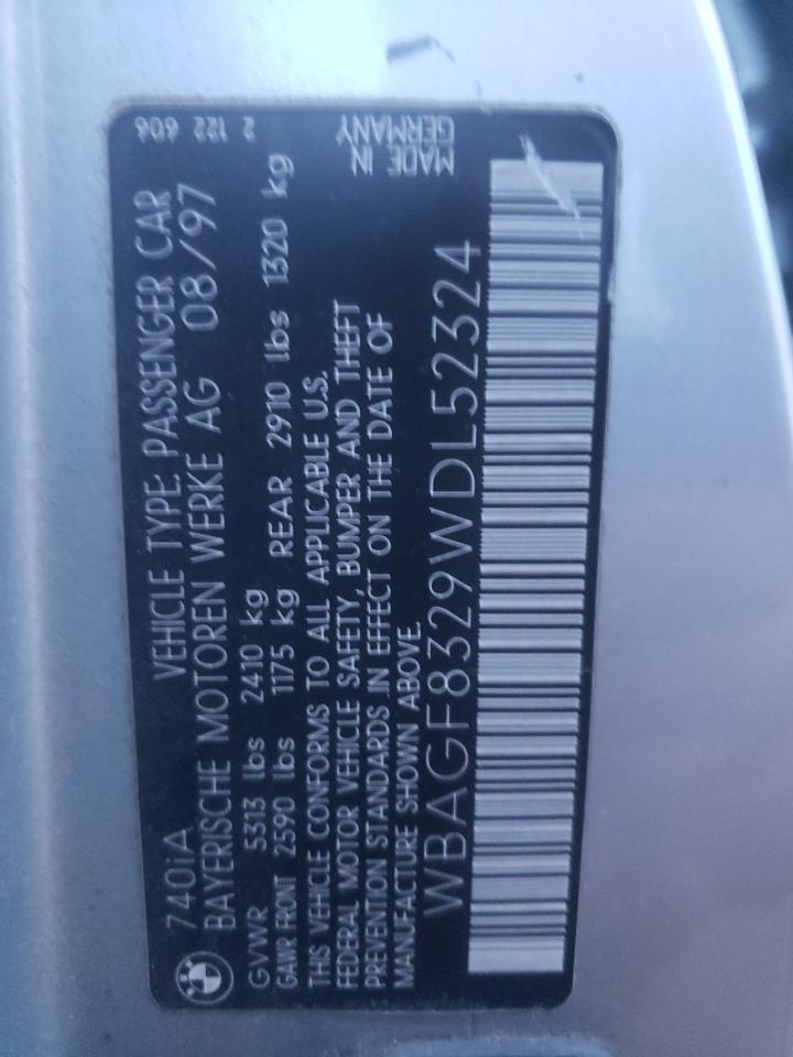Photo 10 from auction – 1998 BMW 740 I AUTO with VIN WBAGF8329WDL52324