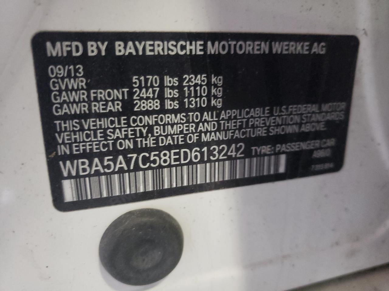 Photo 10 from auction – 2014 BMW 528 XI with VIN WBA5A7C58ED613242