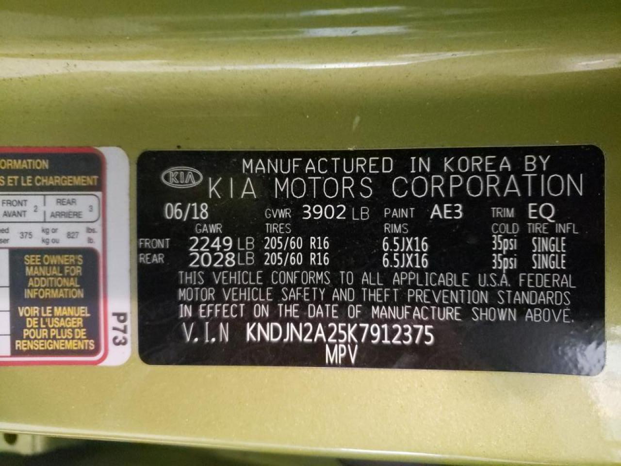 Photo 10 from auction – 2019 KIA SOUL with VIN KNDJN2A25K7912375