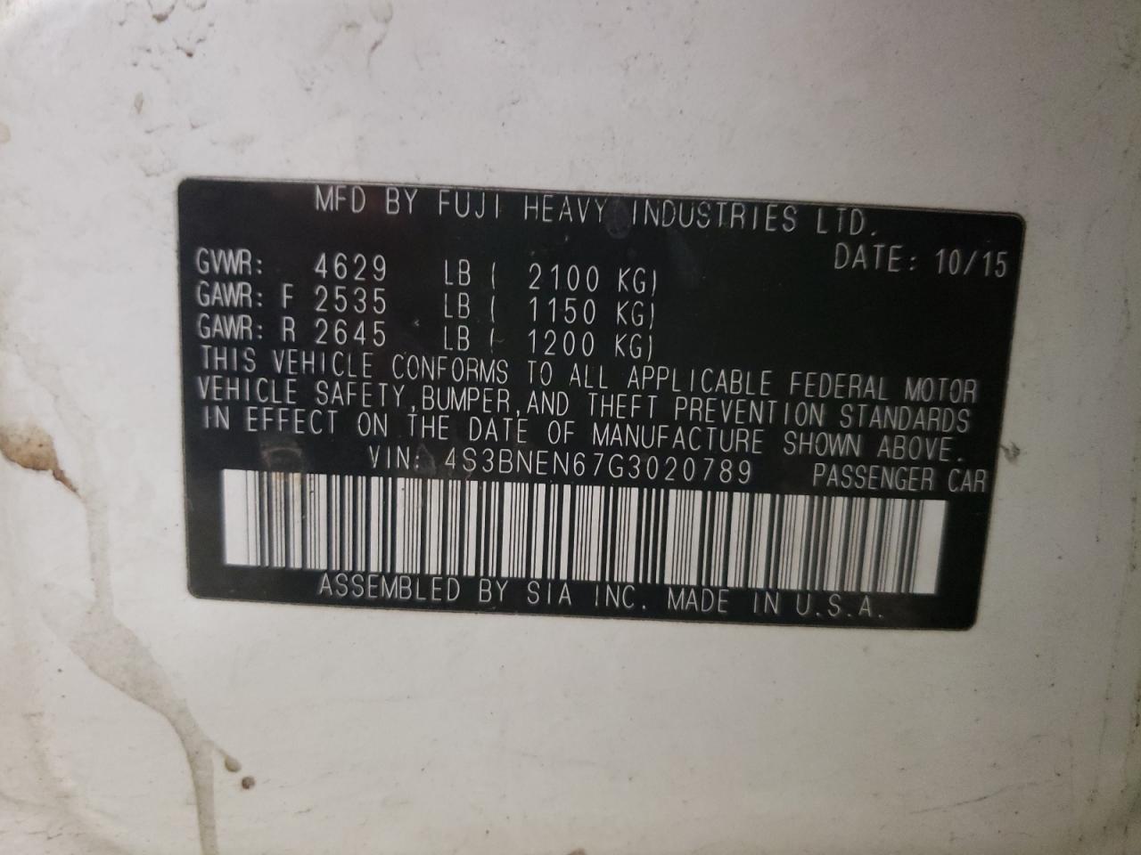 Photo 10 from auction – 2016 SUBARU LEGACY 3.6 with VIN 4S3BNEN67G3020789