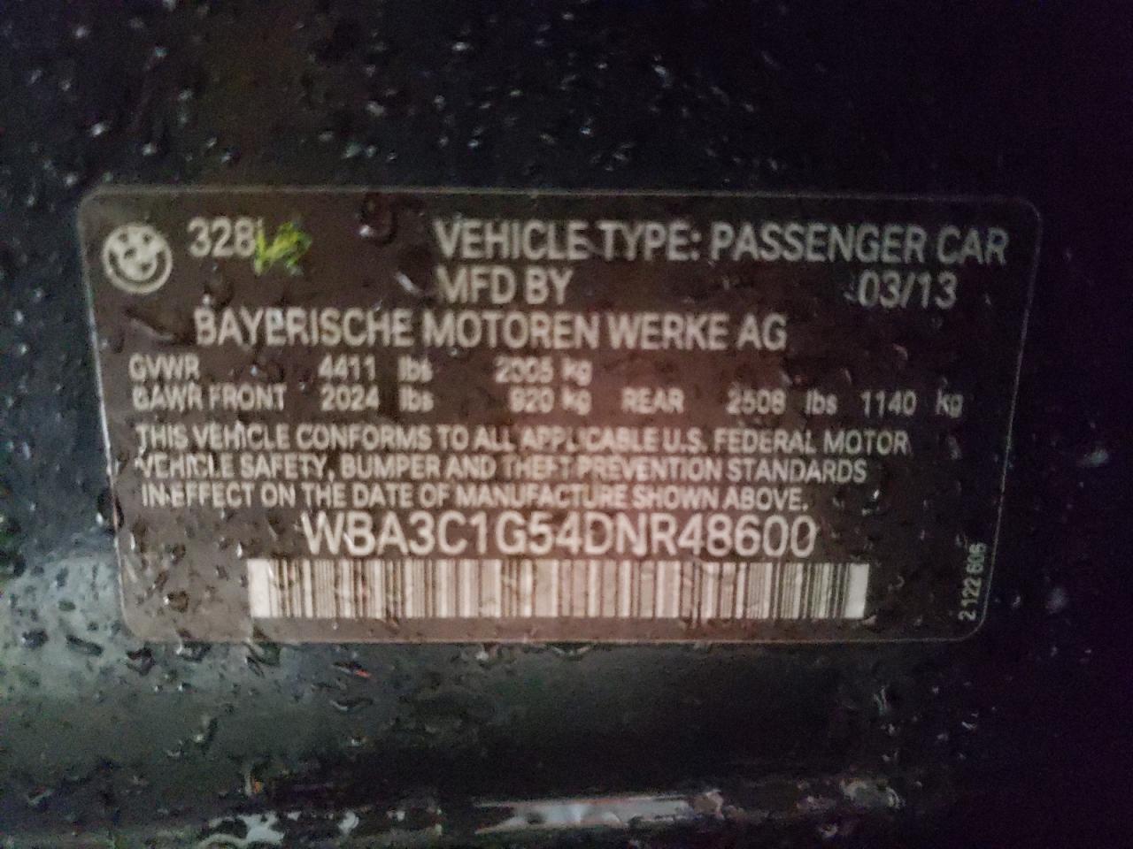 Photo 10 from auction – 2013 BMW 328 I SULE with VIN WBA3C1G54DNR48600
