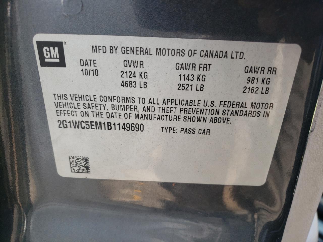 Photo 10 from auction – 2011 CHEVROLET IMPALA LTZ with VIN 2G1WC5EM1B1149690