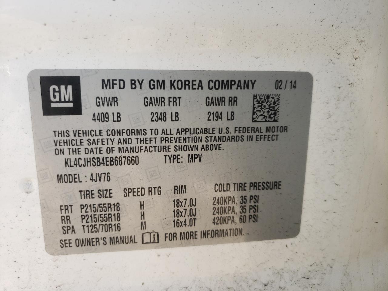 Photo 10 from auction – 2014 BUICK ENCORE PRE with VIN KL4CJHSB4EB687660