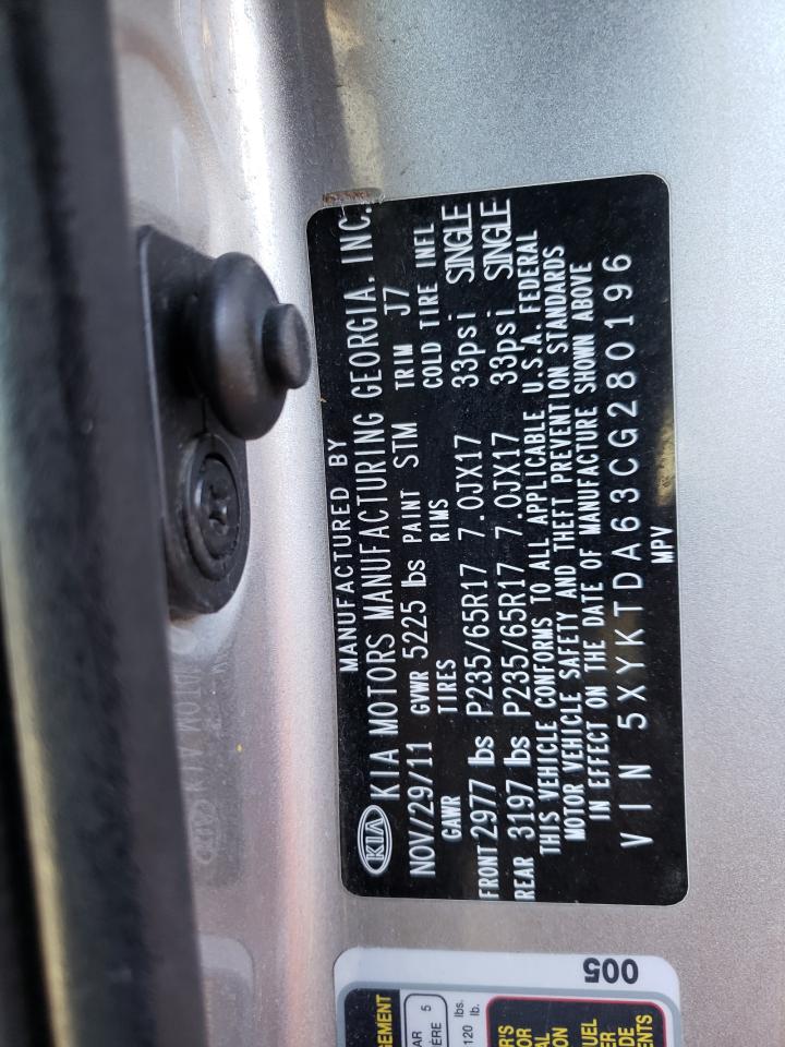 Photo 10 from auction – 2012 KIA SORENTO BA with VIN 5XYKTDA63CG280196