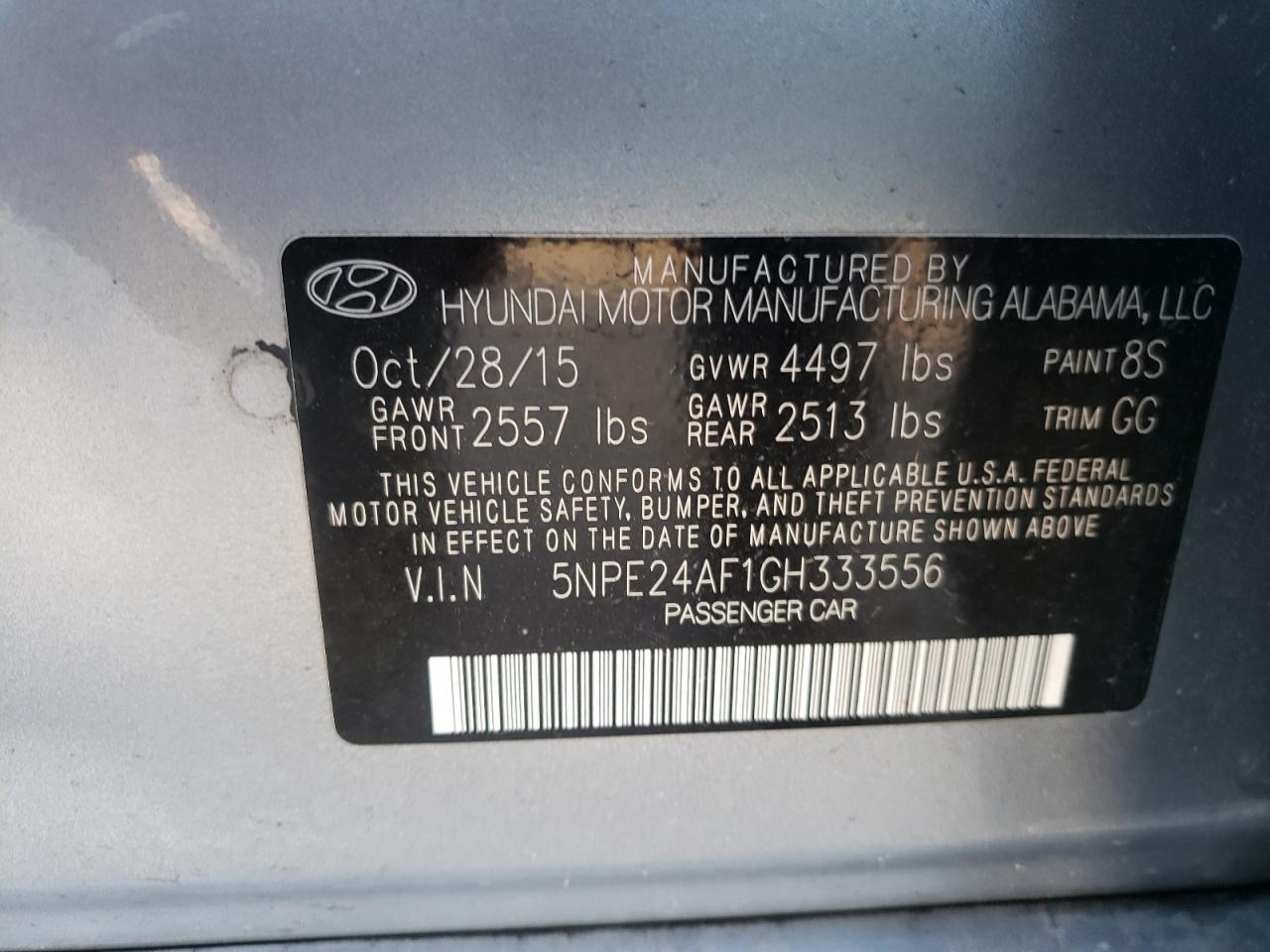 Photo 10 from auction – 2016 HYUNDAI SONATA SE with VIN 5NPE24AF1GH333556