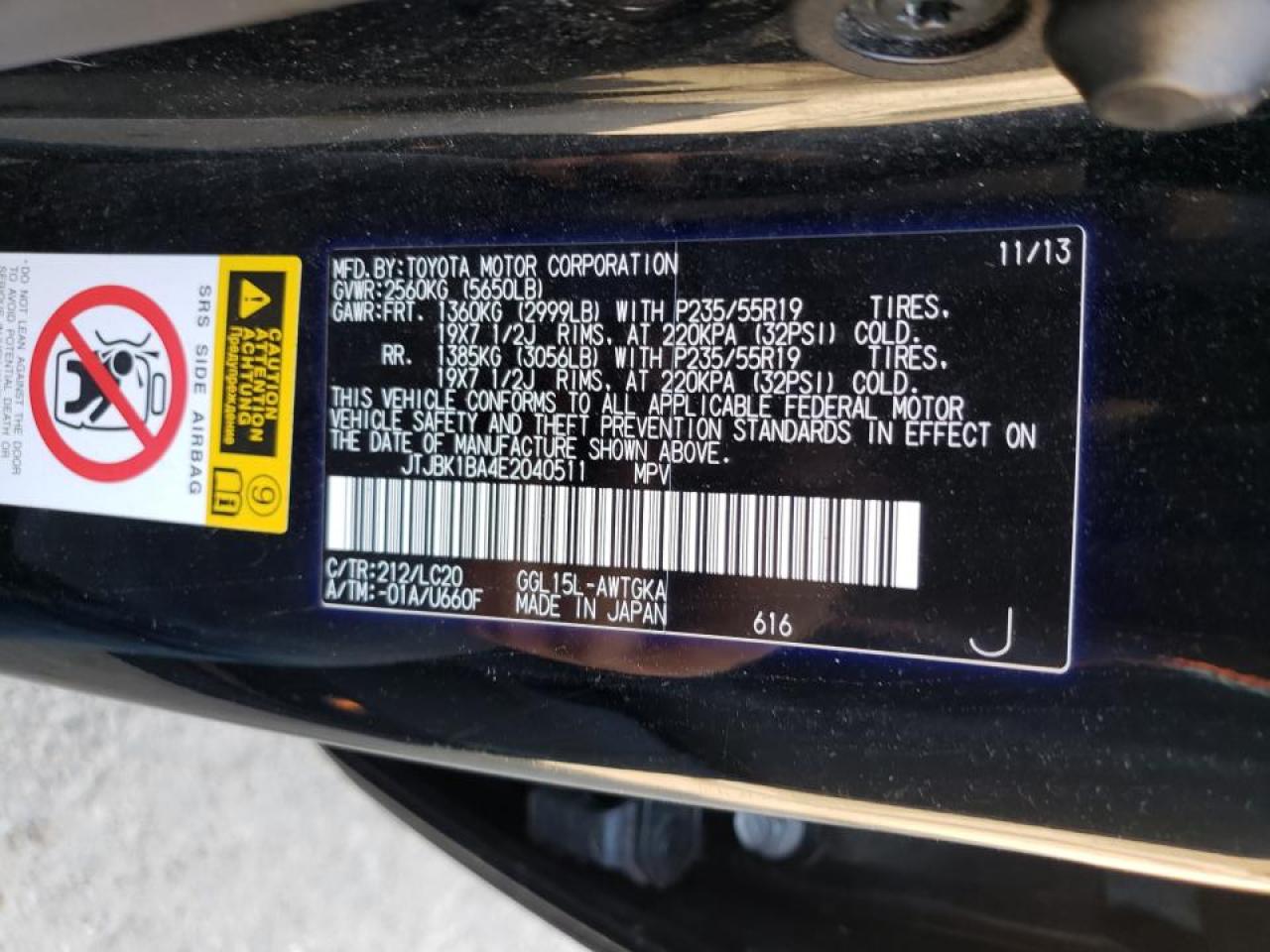 Photo 10 from auction – 2014 LEXUS RX 350 BAS with VIN JTJBK1BA4E2040511