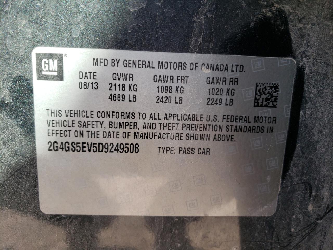 Photo 10 from auction – 2013 BUICK REGAL PREM with VIN 2G4GS5EV5D9249508