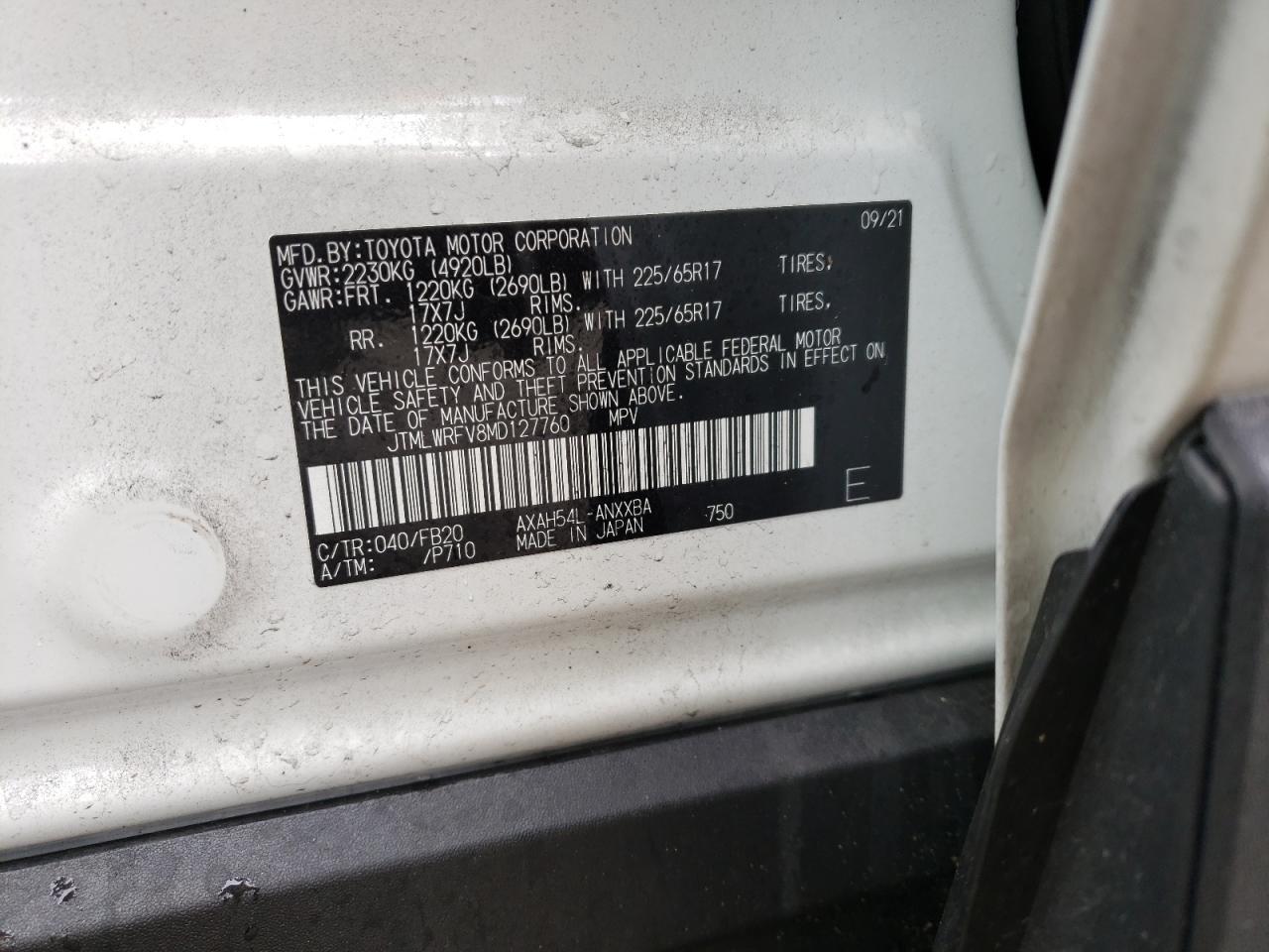Photo 10 from auction – 2021 TOYOTA RAV4 LE with VIN JTMLWRFV8MD127760