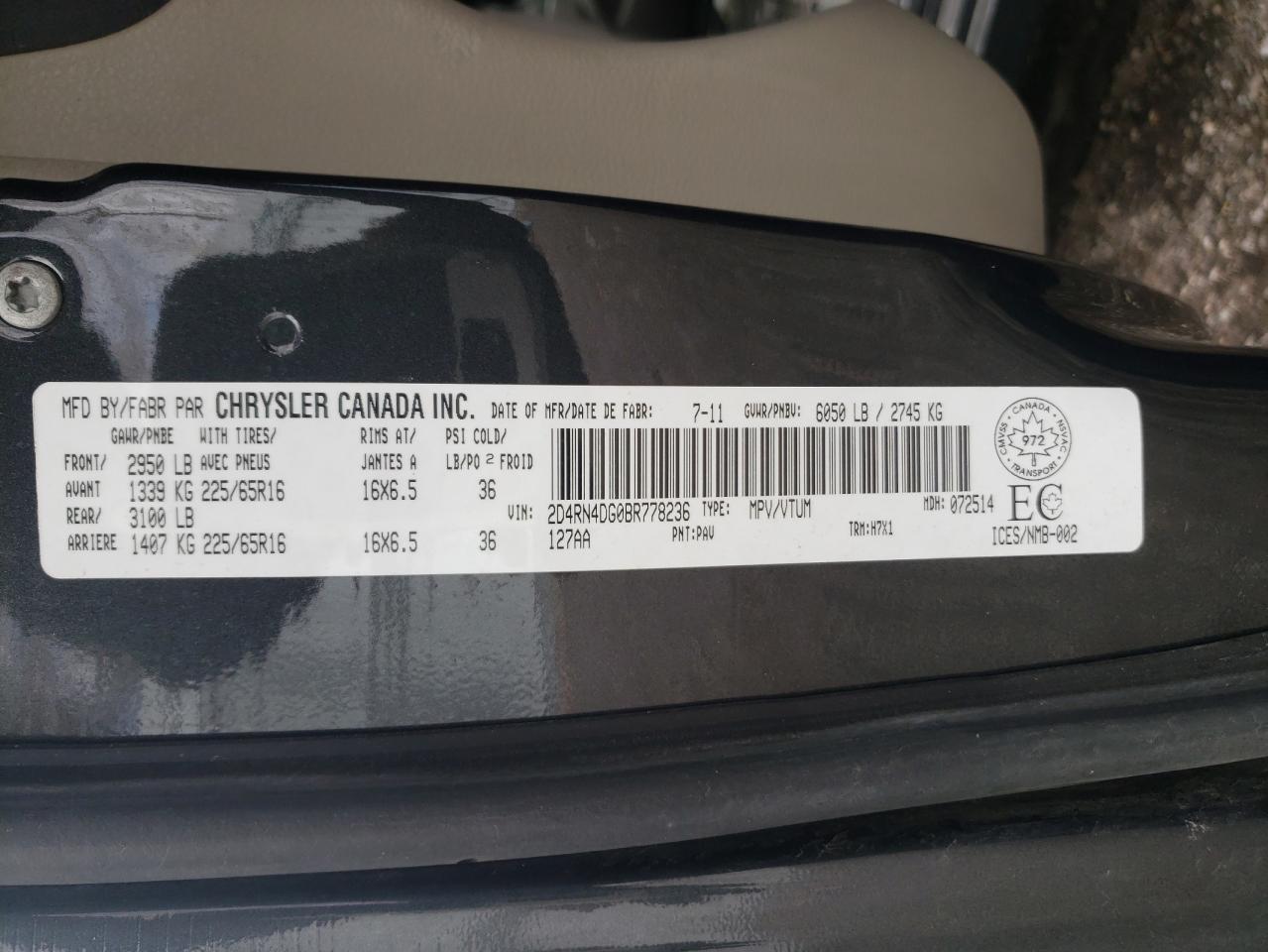 Photo 10 from auction – 2011 DODGE GRAND CARA with VIN 2D4RN4DG0BR778236