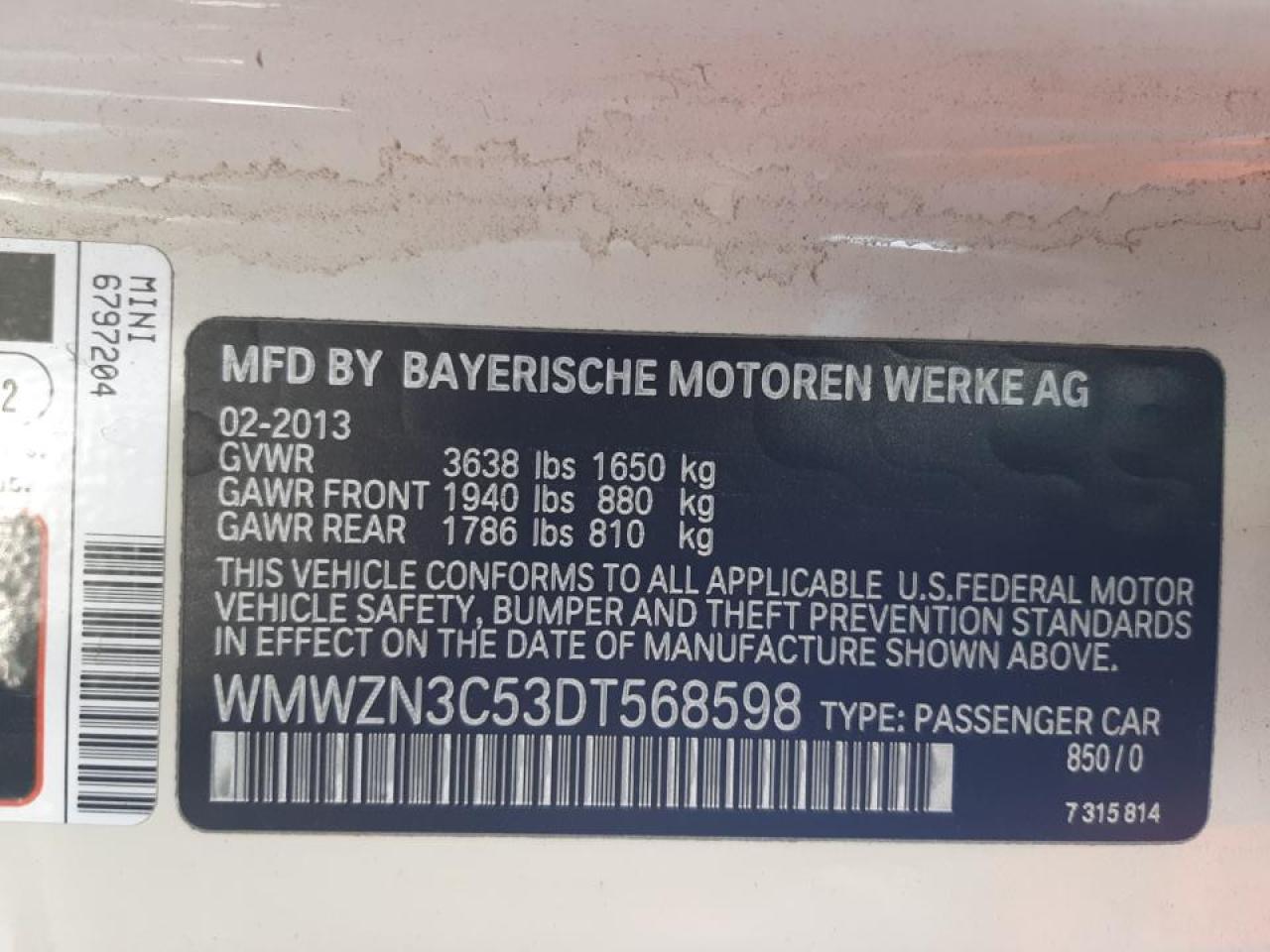 Photo 10 from auction – 2013 MINI COOPER with VIN WMWZN3C53DT568598