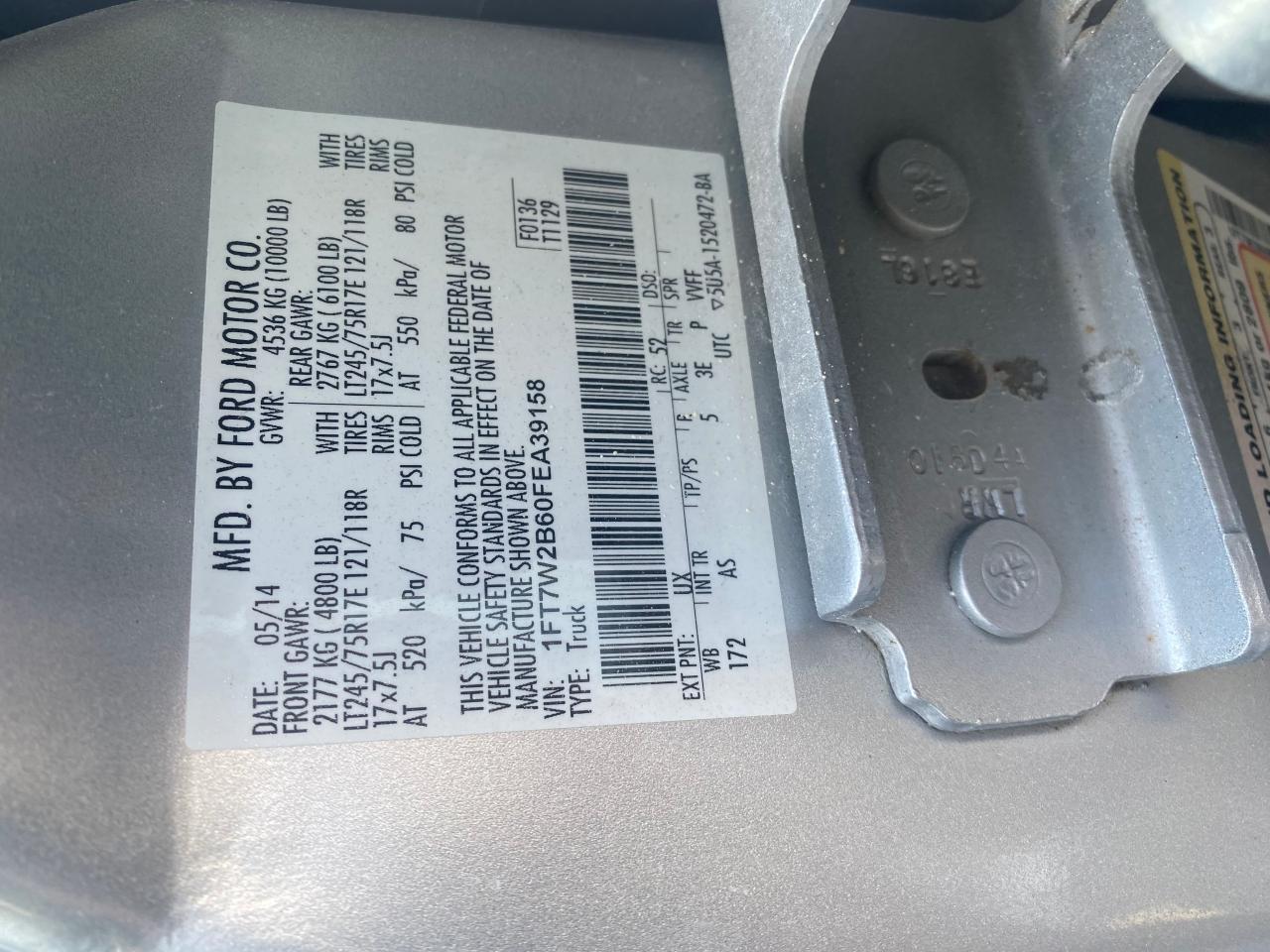 Photo 10 from auction – 2015 FORD F250 SUPER with VIN 1FT7W2B60FEA39158