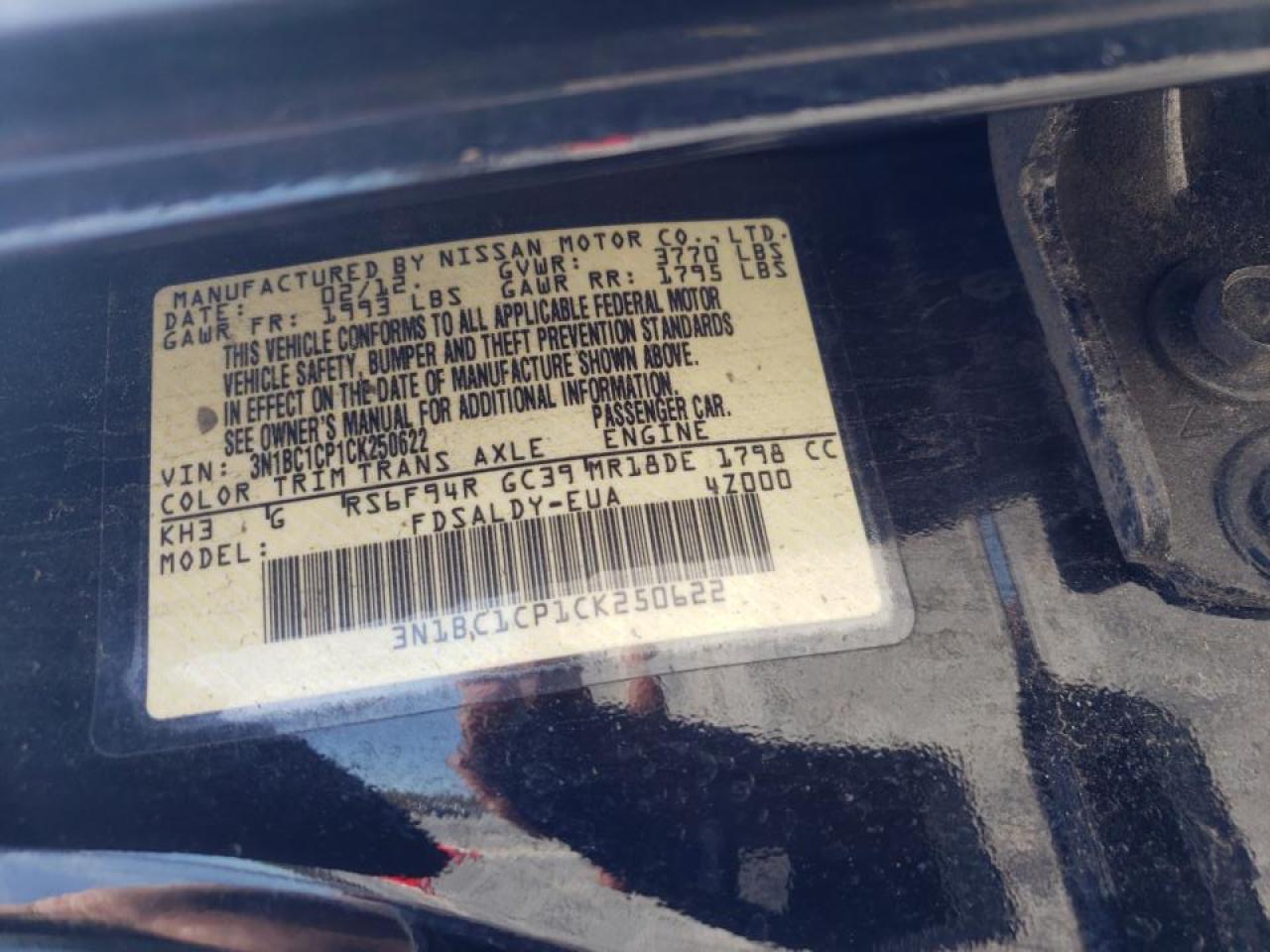 Photo 10 from auction – 2012 NISSAN VERSA S with VIN 3N1BC1CP1CK250622