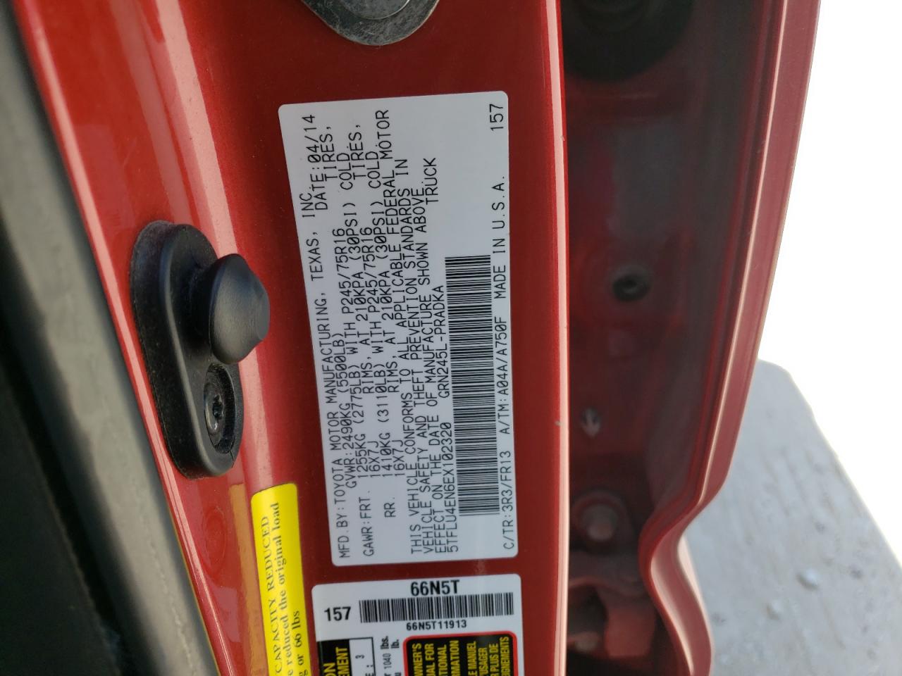 Photo 10 from auction – 2014 TOYOTA TACOMA DOU with VIN 5TFLU4EN6EX102320