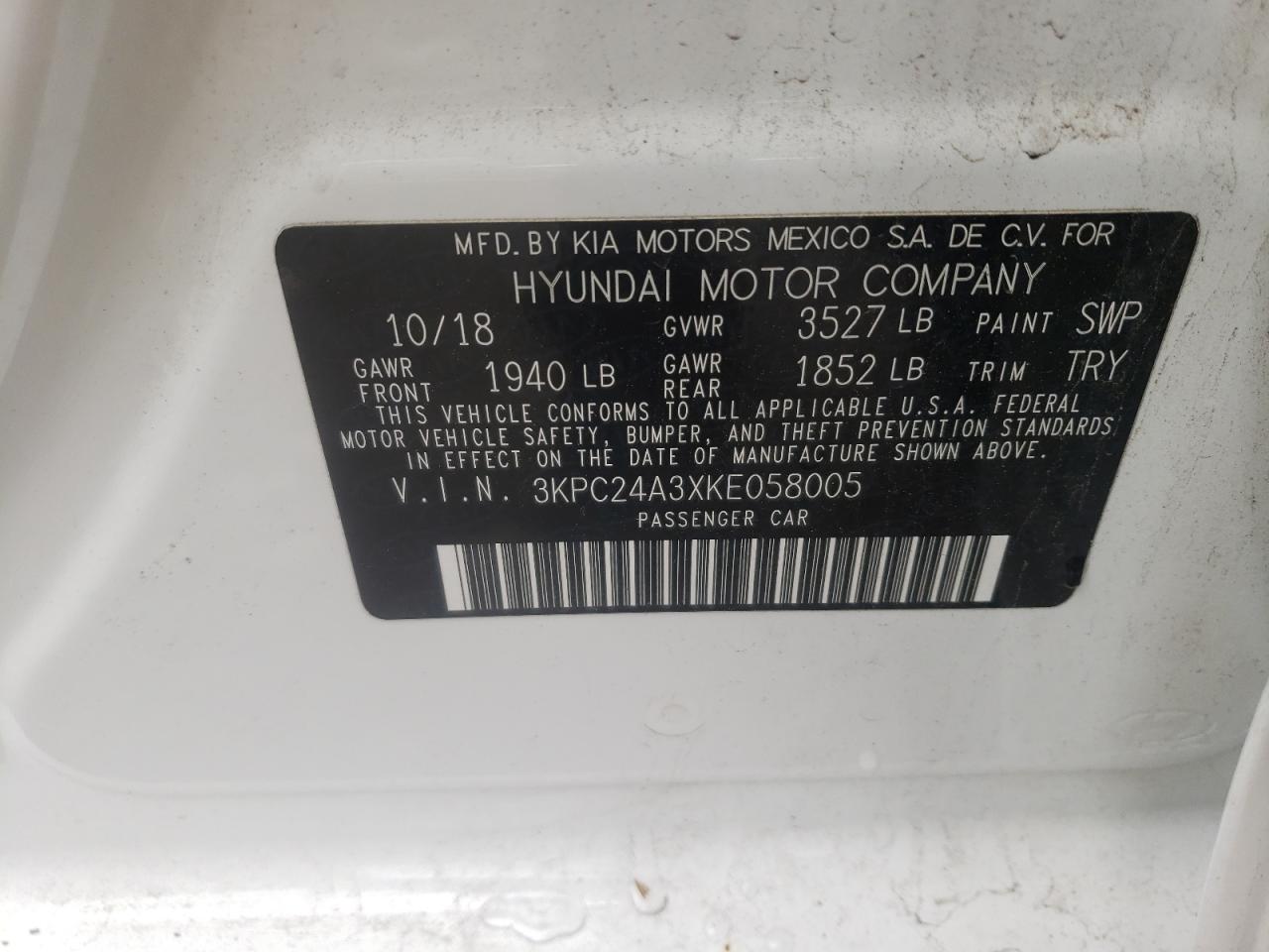 Photo 10 from auction – 2019 HYUNDAI ACCENT SE with VIN 3KPC24A3XKE058005