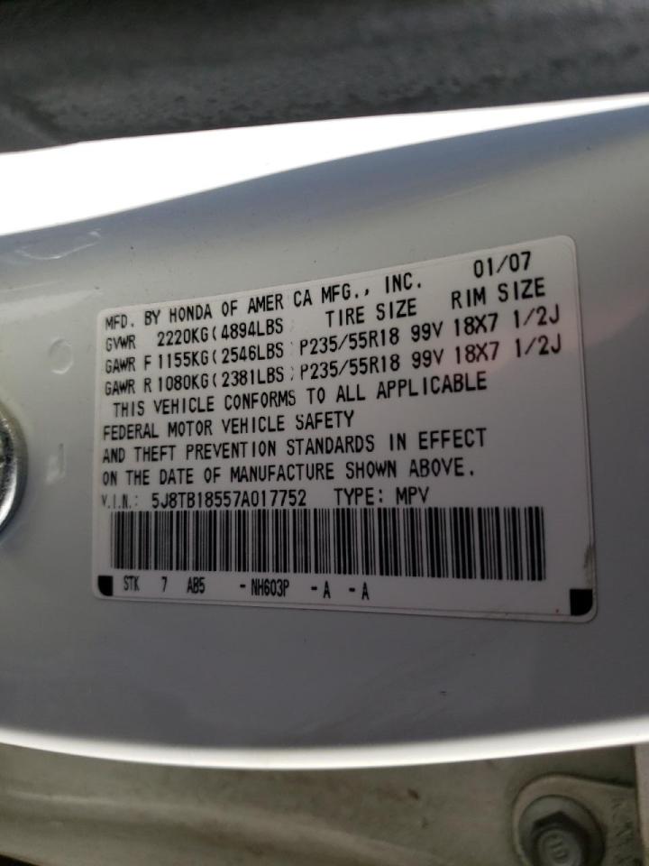 Photo 10 from auction – 2007 ACURA RDX TECHNO with VIN 5J8TB18557A017752