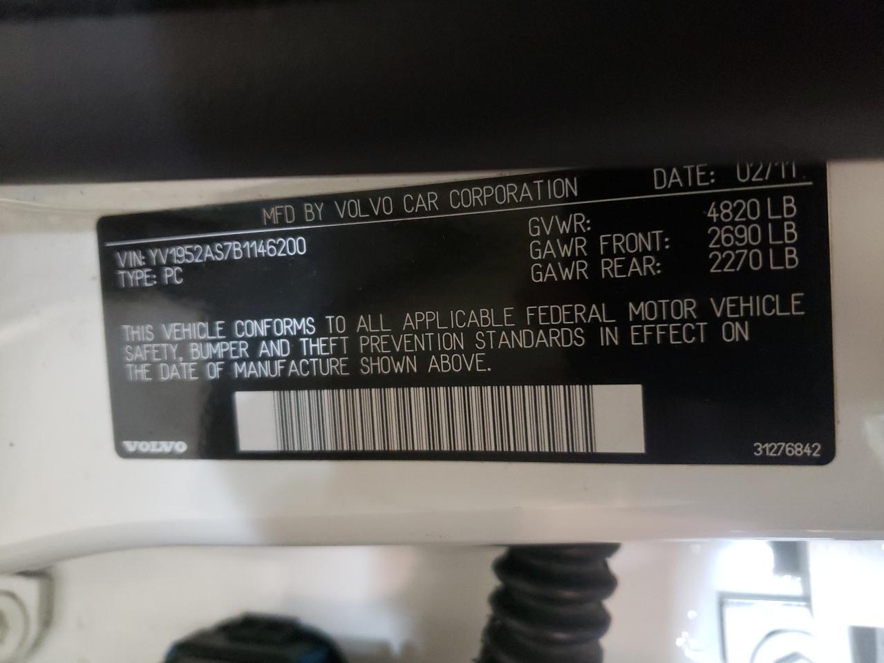 Photo 10 from auction – 2011 VOLVO S80 3.2 with VIN YV1952AS7B1146200