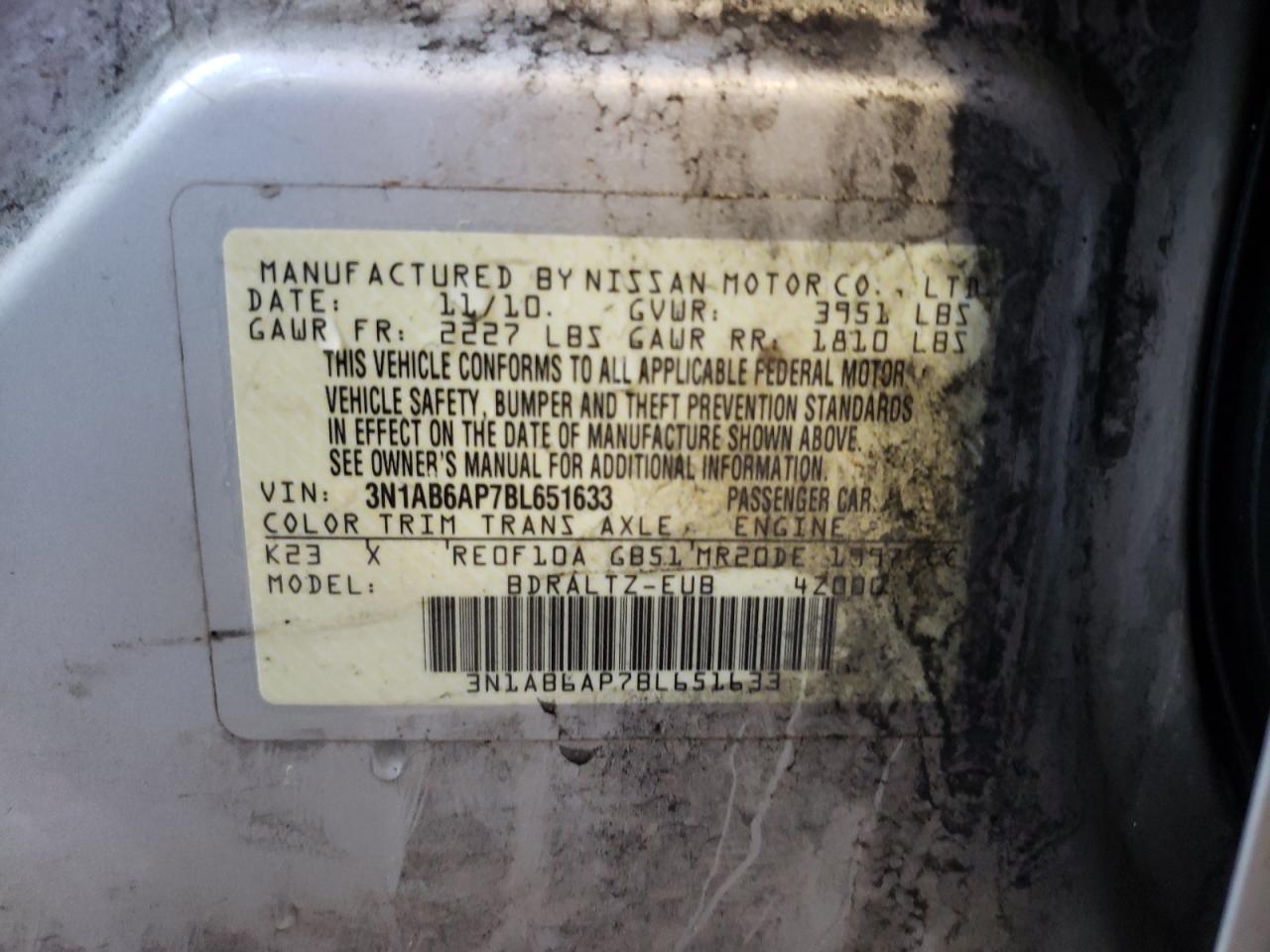Photo 10 from auction – 2011 NISSAN SENTRA 2.0 with VIN 3N1AB6AP7BL651633