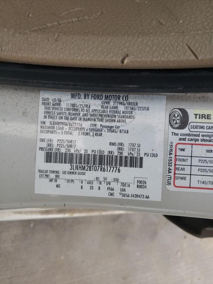 Photo 10 from auction – 2007 LINCOLN MKZ with VIN 3LNHM28T07R617776